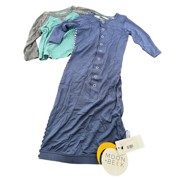 Moon + Beck Bamboo Sustainable Bundle The Newborn Gown Blue Tee NWT - Picture 9 of 9